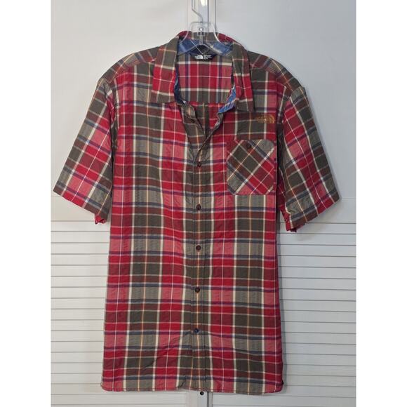 The North Face Mens XL Button Down Short Sleeve Shirt Red Plaid Casual - Picture 2 of 5